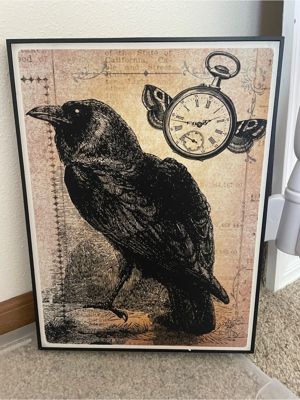 Raven Butterfly Clock Dark Academia Gothic Wall Art Halloween Edgar Allen Poe